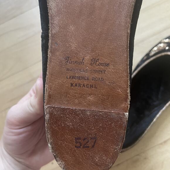 Vintage‎ Handmade Jutti Shoes Womens Size 7.5 Black Gold Beaded Pakistan Velvet - Picture 4 of 12